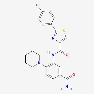 molecular formula C22H21FN4O2S B7523129 N-(5-carbamoyl-2-piperidin-1-ylphenyl)-2-(4-fluorophenyl)-1,3-thiazole-4-carboxamide 