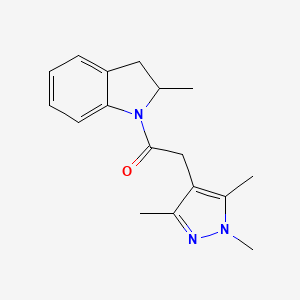 molecular formula C17H21N3O B7523180 1-(2-Methyl-2,3-dihydroindol-1-yl)-2-(1,3,5-trimethylpyrazol-4-yl)ethanone 