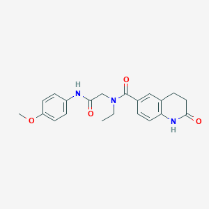 molecular formula C21H23N3O4 B7523287 N-ethyl-N-[2-(4-methoxyanilino)-2-oxoethyl]-2-oxo-3,4-dihydro-1H-quinoline-6-carboxamide 