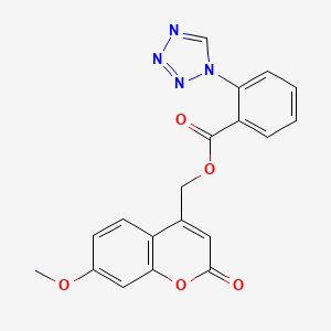 molecular formula C19H14N4O5 B7523297 (7-Methoxy-2-oxochromen-4-yl)methyl 2-(tetrazol-1-yl)benzoate 