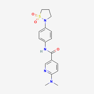 molecular formula C17H20N4O3S B7523342 6-(dimethylamino)-N-[4-(1,1-dioxo-1,2-thiazolidin-2-yl)phenyl]pyridine-3-carboxamide 