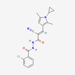 molecular formula C20H19ClN4O2 B7523381 2-chloro-N'-{2-cyano-2-[(1-cyclopropyl-2,5-dimethyl-1H-pyrrol-3-yl)methylidene]acetyl}benzohydrazide 