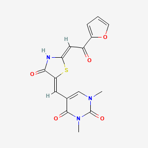 5-[(Z)-[(2Z)-2-[2-(furan-2-yl)-2-oxoethylidene]-4-oxo-1,3-thiazolidin-5-ylidene]methyl]-1,3-dimethylpyrimidine-2,4-dione