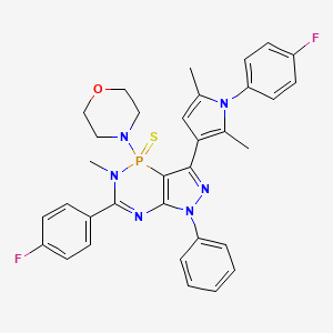 molecular formula C33H31F2N6OPS B7523412 4-[3-(4-Fluorophenyl)-7-[1-(4-fluorophenyl)-2,5-dimethylpyrrol-3-yl]-2-methyl-5-phenyl-1-sulfanylidenepyrazolo[4,3-c][1,5,2]diazaphosphinin-1-yl]morpholine 