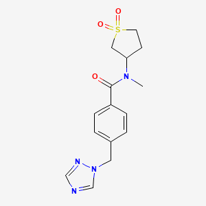 molecular formula C15H18N4O3S B7523622 N-(1,1-dioxothiolan-3-yl)-N-methyl-4-(1,2,4-triazol-1-ylmethyl)benzamide 