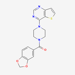 molecular formula C18H16N4O3S B7523670 1,3-Benzodioxol-5-yl-(4-thieno[3,2-d]pyrimidin-4-ylpiperazin-1-yl)methanone 