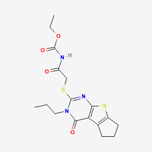 ethyl N-[2-[(12-oxo-11-propyl-7-thia-9,11-diazatricyclo[6.4.0.02,6]dodeca-1(8),2(6),9-trien-10-yl)sulfanyl]acetyl]carbamate