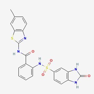 molecular formula C22H17N5O4S2 B7523749 N-(6-methyl-1,3-benzothiazol-2-yl)-2-[(2-oxo-1,3-dihydrobenzimidazol-5-yl)sulfonylamino]benzamide 