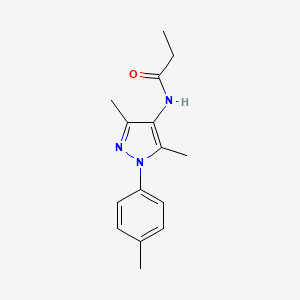 molecular formula C15H19N3O B7523841 N-[3,5-dimethyl-1-(4-methylphenyl)pyrazol-4-yl]propanamide 