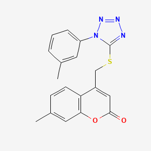 molecular formula C19H16N4O2S B7523846 7-Methyl-4-[[1-(3-methylphenyl)tetrazol-5-yl]sulfanylmethyl]chromen-2-one 