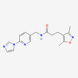 molecular formula C17H19N5O2 B7523905 3-(3,5-dimethyl-1,2-oxazol-4-yl)-N-[(6-imidazol-1-ylpyridin-3-yl)methyl]propanamide 