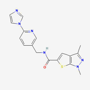 molecular formula C17H16N6OS B7523985 N-[(6-imidazol-1-ylpyridin-3-yl)methyl]-1,3-dimethylthieno[2,3-c]pyrazole-5-carboxamide 