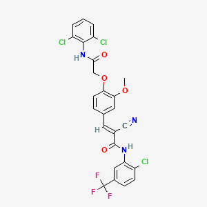 molecular formula C26H17Cl3F3N3O4 B7524137 (E)-N-[2-chloro-5-(trifluoromethyl)phenyl]-2-cyano-3-[4-[2-(2,6-dichloroanilino)-2-oxoethoxy]-3-methoxyphenyl]prop-2-enamide 