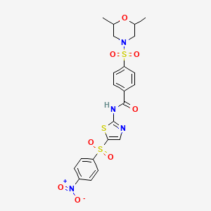 molecular formula C22H22N4O8S3 B7524169 4-(2,6-dimethylmorpholin-4-yl)sulfonyl-N-[5-(4-nitrophenyl)sulfonyl-1,3-thiazol-2-yl]benzamide 