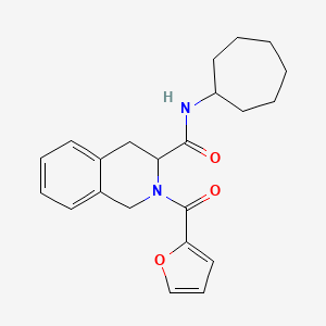 molecular formula C22H26N2O3 B7525345 N-cycloheptyl-2-(furan-2-carbonyl)-3,4-dihydro-1H-isoquinoline-3-carboxamide 