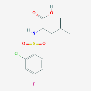 molecular formula C12H15ClFNO4S B7525397 2-[(2-Chloro-4-fluorophenyl)sulfonylamino]-4-methylpentanoic acid 