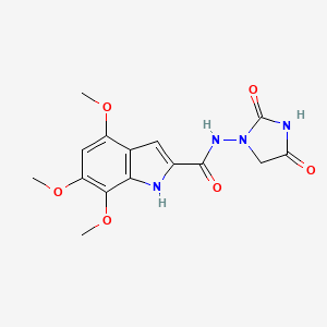 molecular formula C15H16N4O6 B7526157 N-(2,4-dioxoimidazolidin-1-yl)-4,6,7-trimethoxy-1H-indole-2-carboxamide 