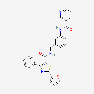 molecular formula C27H20N4O3S B7526250 2-(furan-2-yl)-4-phenyl-N-[[3-(pyridine-3-carbonylamino)phenyl]methyl]-1,3-thiazole-5-carboxamide 