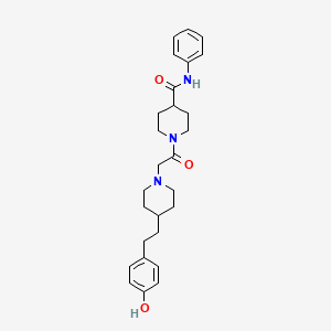 molecular formula C27H35N3O3 B7526255 1-[2-[4-[2-(4-hydroxyphenyl)ethyl]piperidin-1-yl]acetyl]-N-phenylpiperidine-4-carboxamide 