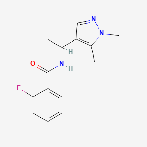 molecular formula C14H16FN3O B7526321 N-[1-(1,5-dimethylpyrazol-4-yl)ethyl]-2-fluorobenzamide 