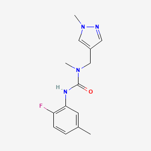molecular formula C14H17FN4O B7526488 3-(2-Fluoro-5-methylphenyl)-1-methyl-1-[(1-methylpyrazol-4-yl)methyl]urea 