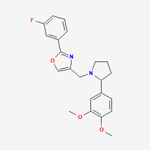 molecular formula C22H23FN2O3 B7526536 4-[[2-(3,4-Dimethoxyphenyl)pyrrolidin-1-yl]methyl]-2-(3-fluorophenyl)-1,3-oxazole 