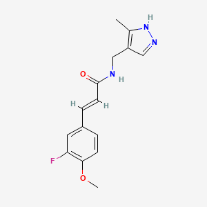 (E)-3-(3-fluoro-4-methoxyphenyl)-N-[(5-methyl-1H-pyrazol-4-yl)methyl]prop-2-enamide