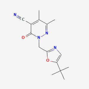 molecular formula C15H18N4O2 B7526656 2-[(5-Tert-butyl-1,3-oxazol-2-yl)methyl]-5,6-dimethyl-3-oxopyridazine-4-carbonitrile 