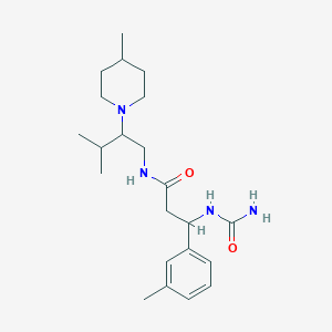 molecular formula C22H36N4O2 B7526769 3-(carbamoylamino)-N-[3-methyl-2-(4-methylpiperidin-1-yl)butyl]-3-(3-methylphenyl)propanamide 