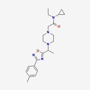 molecular formula C22H31N5O2 B7526799 N-cyclopropyl-N-ethyl-2-[4-[1-[3-(4-methylphenyl)-1,2,4-oxadiazol-5-yl]ethyl]piperazin-1-yl]acetamide 