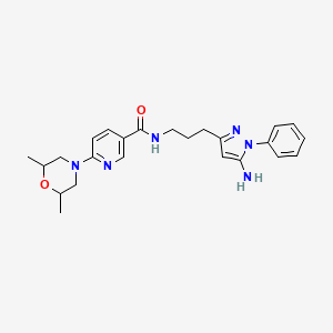 molecular formula C24H30N6O2 B7526853 N-[3-(5-amino-1-phenylpyrazol-3-yl)propyl]-6-(2,6-dimethylmorpholin-4-yl)pyridine-3-carboxamide 