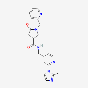 molecular formula C21H22N6O2 B7526942 N-[[2-(2-methylimidazol-1-yl)pyridin-4-yl]methyl]-5-oxo-1-(pyridin-2-ylmethyl)pyrrolidine-3-carboxamide 