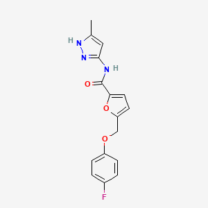 molecular formula C16H14FN3O3 B7527058 5-[(4-fluorophenoxy)methyl]-N-(5-methyl-1H-pyrazol-3-yl)furan-2-carboxamide 