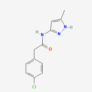 molecular formula C12H12ClN3O B7527062 2-(4-chlorophenyl)-N-(5-methyl-1H-pyrazol-3-yl)acetamide 