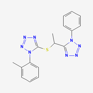 molecular formula C17H16N8S B7527075 1-(2-Methylphenyl)-5-[1-(1-phenyltetrazol-5-yl)ethylsulfanyl]tetrazole 