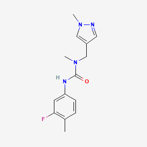 molecular formula C14H17FN4O B7527091 3-(3-Fluoro-4-methylphenyl)-1-methyl-1-[(1-methylpyrazol-4-yl)methyl]urea 