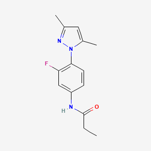 molecular formula C14H16FN3O B7527162 N-[4-(3,5-dimethylpyrazol-1-yl)-3-fluorophenyl]propanamide 