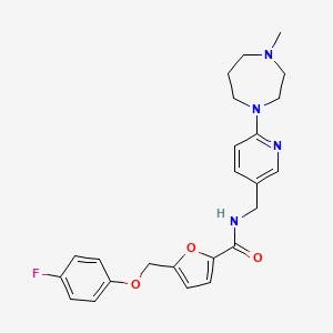 molecular formula C24H27FN4O3 B7527271 5-[(4-fluorophenoxy)methyl]-N-[[6-(4-methyl-1,4-diazepan-1-yl)pyridin-3-yl]methyl]furan-2-carboxamide 