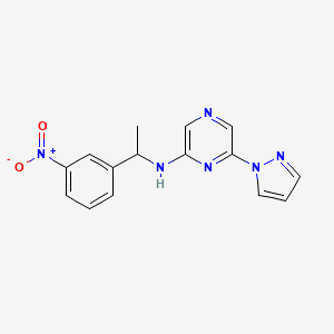 molecular formula C15H14N6O2 B7527381 N-[1-(3-nitrophenyl)ethyl]-6-pyrazol-1-ylpyrazin-2-amine 