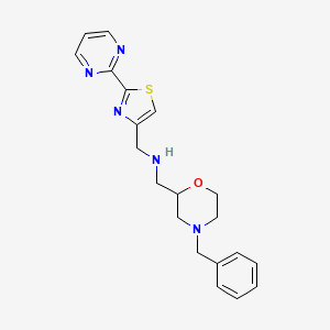 molecular formula C20H23N5OS B7527400 1-(4-benzylmorpholin-2-yl)-N-[(2-pyrimidin-2-yl-1,3-thiazol-4-yl)methyl]methanamine 