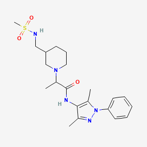 molecular formula C21H31N5O3S B7527468 N-(3,5-dimethyl-1-phenylpyrazol-4-yl)-2-[3-(methanesulfonamidomethyl)piperidin-1-yl]propanamide 