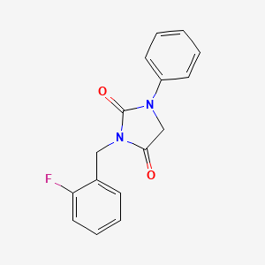 molecular formula C16H13FN2O2 B7527524 3-[(2-Fluorophenyl)methyl]-1-phenylimidazolidine-2,4-dione 
