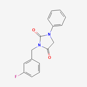 molecular formula C16H13FN2O2 B7527543 3-[(3-Fluorophenyl)methyl]-1-phenylimidazolidine-2,4-dione 