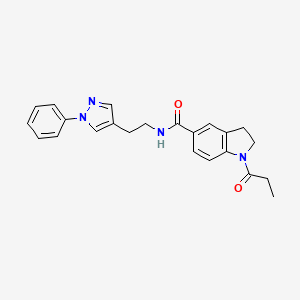 molecular formula C23H24N4O2 B7527572 N-[2-(1-phenylpyrazol-4-yl)ethyl]-1-propanoyl-2,3-dihydroindole-5-carboxamide 