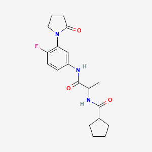 molecular formula C19H24FN3O3 B7527582 N-[1-[4-fluoro-3-(2-oxopyrrolidin-1-yl)anilino]-1-oxopropan-2-yl]cyclopentanecarboxamide 