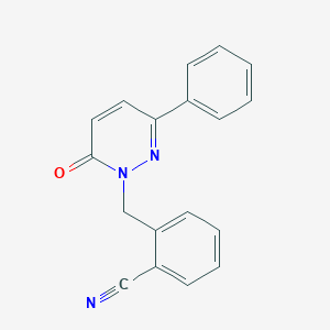 molecular formula C18H13N3O B7527619 2-[(6-Oxo-3-phenylpyridazin-1-yl)methyl]benzonitrile 