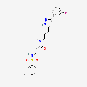 molecular formula C24H29FN4O3S B7527633 3-[(3,4-dimethylphenyl)sulfonylamino]-N-[3-[3-(3-fluorophenyl)-1H-pyrazol-5-yl]propyl]-N-methylpropanamide 