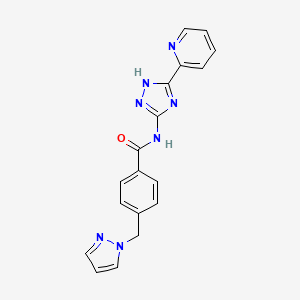 molecular formula C18H15N7O B7527649 4-(pyrazol-1-ylmethyl)-N-(5-pyridin-2-yl-1H-1,2,4-triazol-3-yl)benzamide 