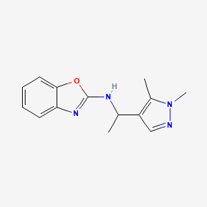 molecular formula C14H16N4O B7527662 N-[1-(1,5-dimethylpyrazol-4-yl)ethyl]-1,3-benzoxazol-2-amine 