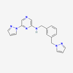 molecular formula C18H17N7 B7527726 6-pyrazol-1-yl-N-[[3-(pyrazol-1-ylmethyl)phenyl]methyl]pyrazin-2-amine 